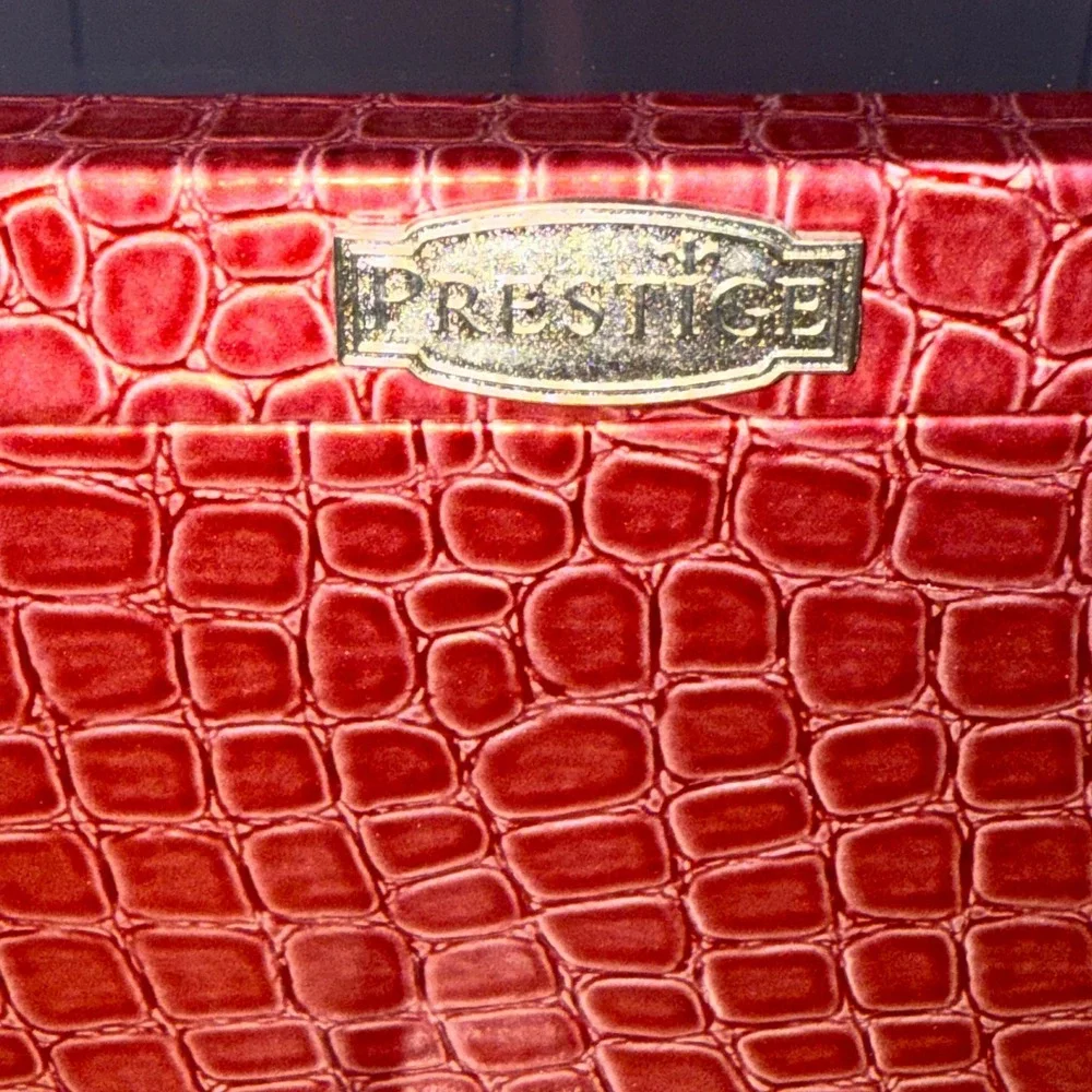 Prestige Red Faux Croc Jewelry Box Organizer with Plastic Lid and 4 Compartments